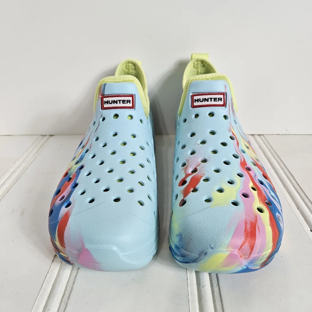 Hunter Kids Water Shoes Size 36 Original Lightweight Marble Blue Yellow Slip On
